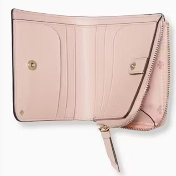 Kate Spade Pink Bifold Wallet Cameron Paper Rose Small L-zip Billfold - Picture 3 of 12